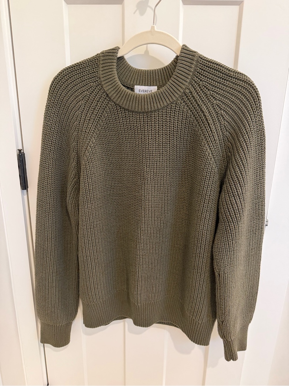 Evereve Olive Green Chunky Knit Cotton Sweater